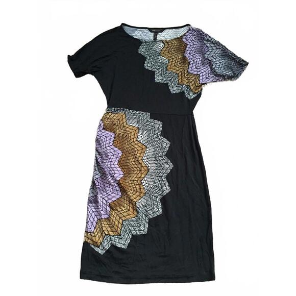 Dresses & Skirts - BCBG MaxAzria XSS Extra Small black print short short sleeve rayon dress scoop